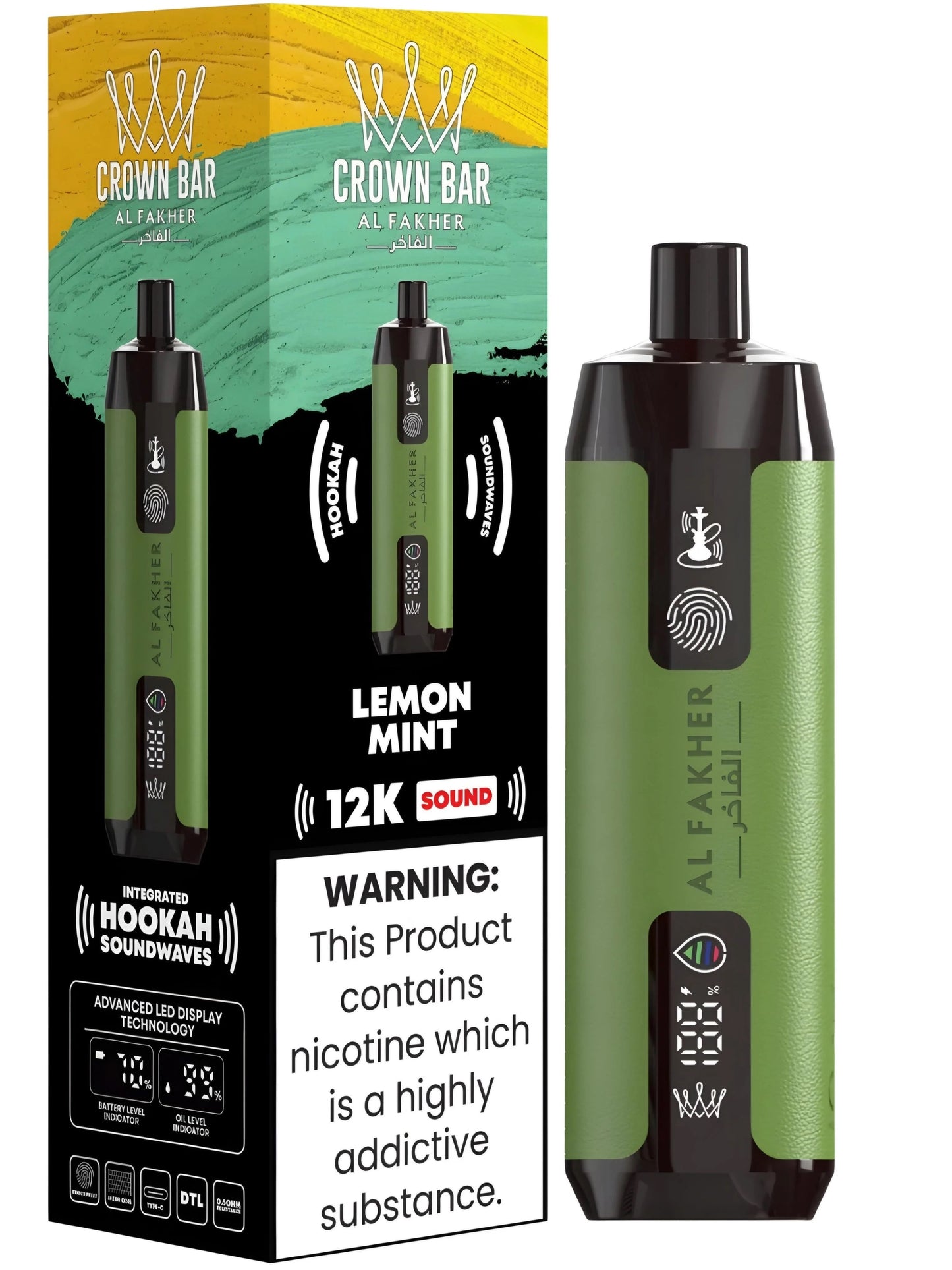 Al Fakher Crown Bar 12k Puffs Disposable Vape with Integrated Hookah Soundwaves - Vapebeat