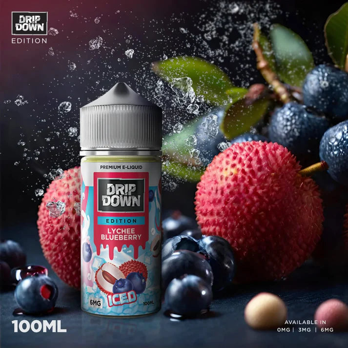 DRIP DOWN EDITION LYCHEE BLUEBERRY ICE FREE BASE 100ML - Vapebeat