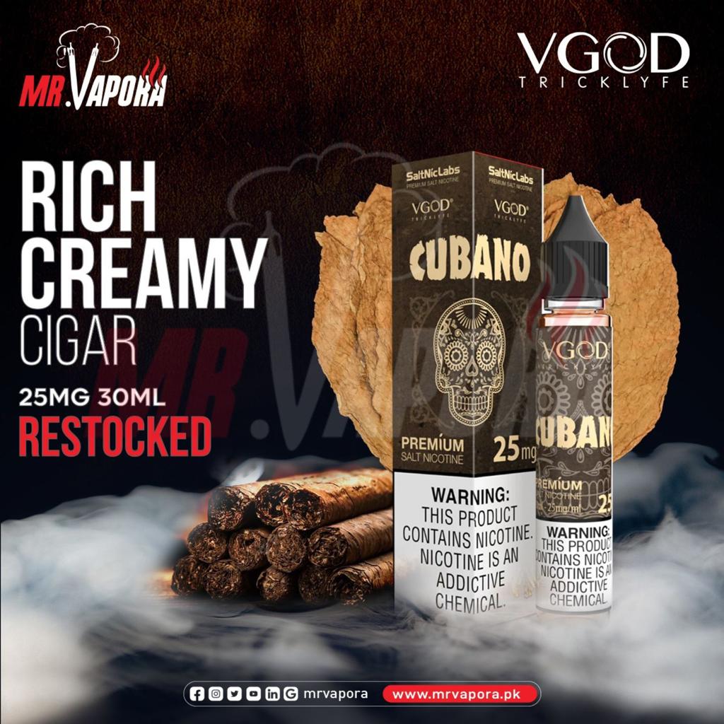 VGOD CUBANO BROWN RICH CREAMY CIGAR SALTNIC E-LIQUID 25MG 30ML - Vapebeat