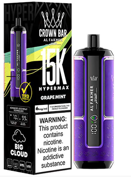 AL FAKHER 15K CROWN BAR HYPERMAX DISPOSABLE- GRAPE MINT 6MG - Vapebeat