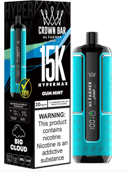 AL FAKHER 15K CROWN BAR HYPERMAX DISPOSABLE-GUM MINT 6MG - Vapebeat
