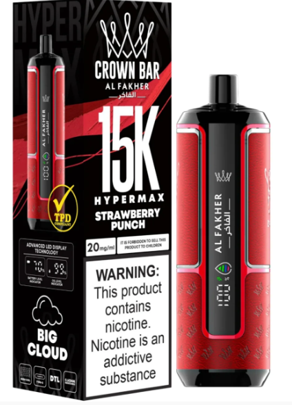 AL FAKHER CROWN BAR 15K HYPERMAX DISPOSABLE- STRAWBERRY PUNCH 5MG - Vapebeat