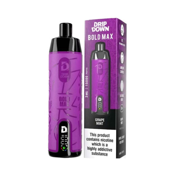 GRAPE MINT 3MG - DRIP DOWN BOLD MAX DISPOSABLE 15000 PUFFS - Vapebeat