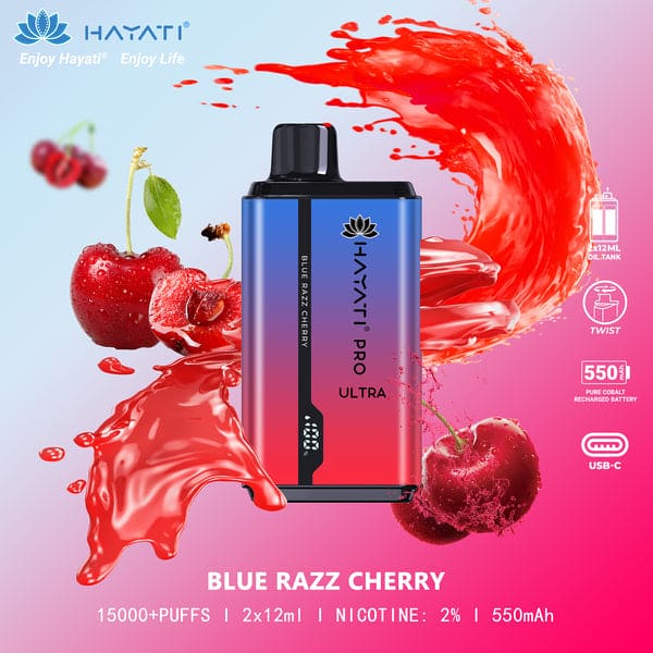 HAYATI PRO ULTRA BLUE RAZZ CHERRY 15000 PUFFS - Vapebeat