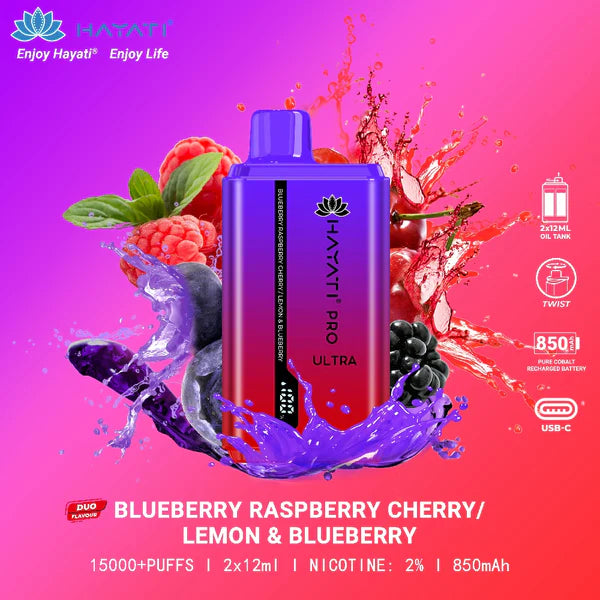 HAYATI PRO ULTRA BLUEBERRY RASPBERY CHERRY / LEMON & BLUEBERRY 15000 PUFFS - Vapebeat