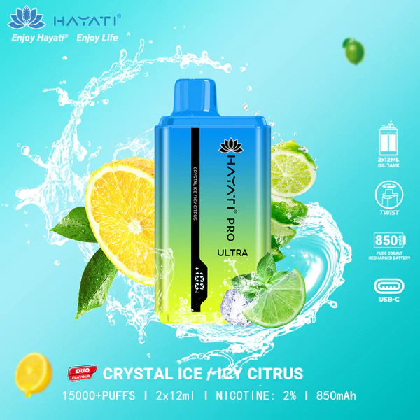HAYATI PRO ULTRA CRYSTAL ICE / ICE CITRUS 15000 PUFFS - Vapebeat