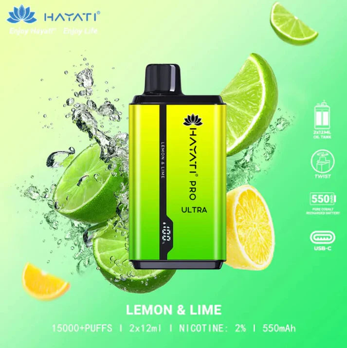 HAYATI PRO ULTRA LEMON & LIME 15000 PUFFS - Vapebeat