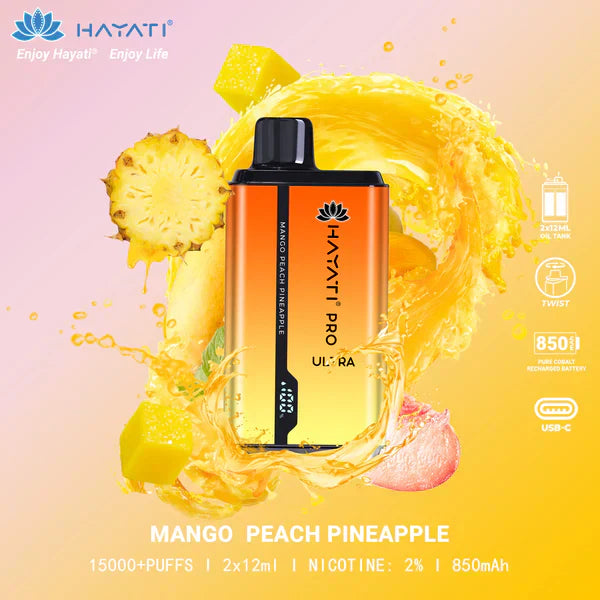 HAYATI PRO ULTRA MANGO PEACH PINEAPPLE 15000 PUFFS - Vapebeat