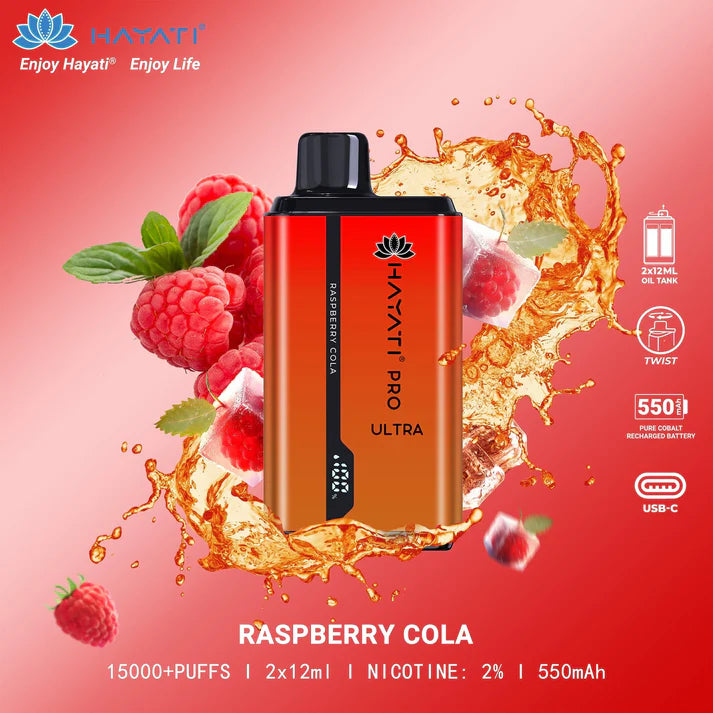 HAYATI PRO ULTRA RASPBERRY COLA 15000 PUFFS - Vapebeat