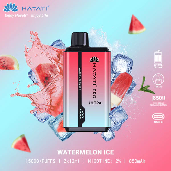 HAYATI PRO ULTRA WATERMELON ICE 15000 PUFFS - Vapebeat